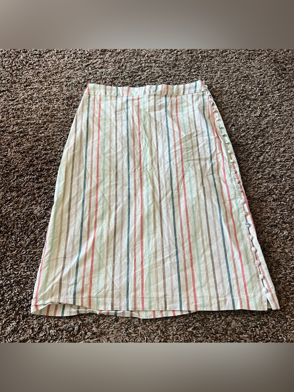 Madewell Cream Midi Skirt with Pink, Blue, and Green Stripes